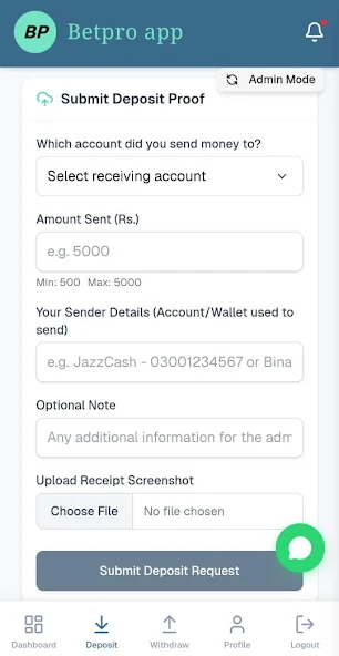 Submit deposit proof